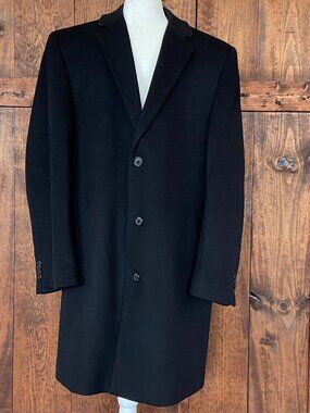 Men's Kenneth Cole Black Wool Long Coat Sz 44R